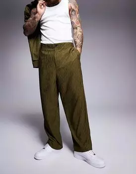 Широкие брюки ASOS DESIGN оливкового цвета с жатой текстурой