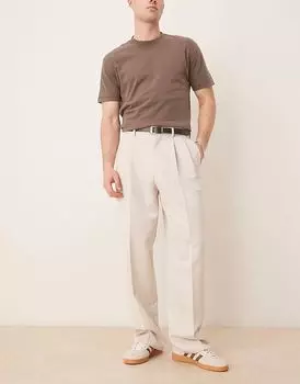 Широкие брюки ASOS DESIGN с двойными складками цвета экрю