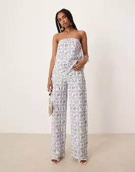Широкие брюки ASOS DESIGN с синим принтом ракушек