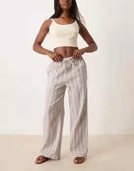 Широкие брюки ASOS DESIGN с текстурированным льняным эффектом и разноцветными полосками, без застежек
