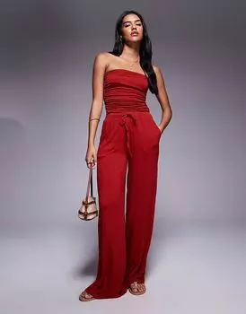 Широкие брюки ASOS DESIGN с завязкой на талии и жатым эффектом цвета ржавчины