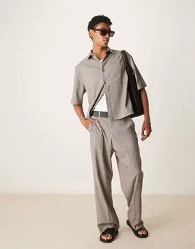 Широкие брюки ASOS DESIGN со складками спереди в цвете угольно-меланжевый