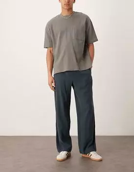 Широкие брюки ASOS DESIGN темно-синего цвета с эластичной талией и полосками по бокам