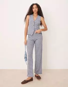 Широкие брюки ASOS DESIGN в коричневую и синюю полоску
