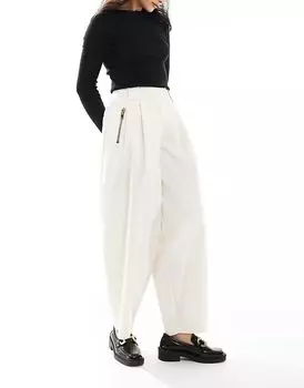 Широкие брюки ASOS DESIGN в кремово-белом цвете с молнией