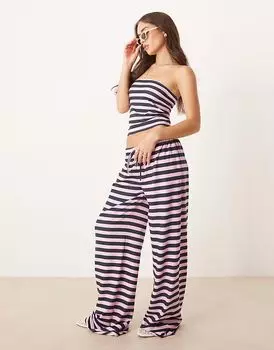 Широкие брюки ASOS DESIGN в темно-синей и розовой полоске