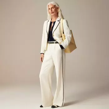 Широкие брюки-эссенции из смесовой шерсти с контрастной отделкой J.Crew, белый