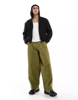 Широкие брюки-баллоны из парусины ASOS DESIGN зеленого цвета с вставками на коленях