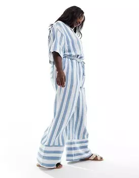 Широкие брюки без шнурков в пижамную полоску ASOS DESIGN Circular Design Collection Curve