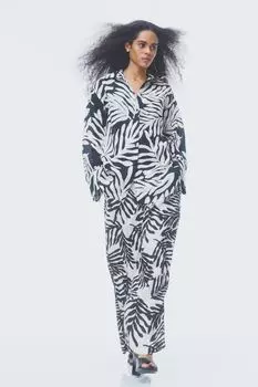 Широкие брюки без застежек H&M, белый/листья