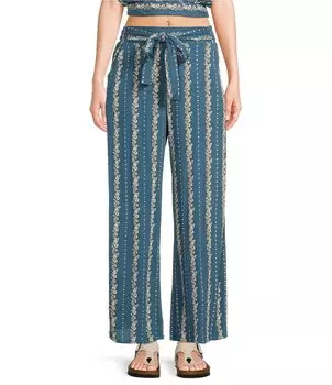 Широкие брюки без застежек со средней посадкой и принтом Angie Ditsy с поясом/завязками спереди, синий