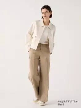 Широкие брюки-чинос длинные Uniqlo, бежевый