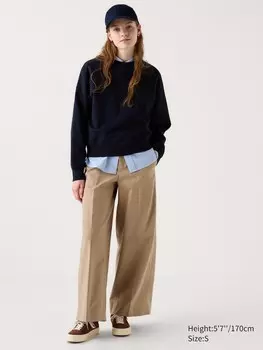 Широкие брюки - чинос Uniqlo, бежевый