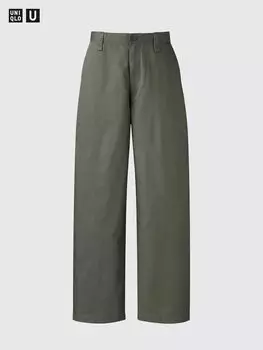 Широкие брюки-чинос Uniqlo, цвет 57 зеленый зеленый