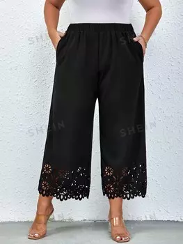 Широкие брюки Clasi Plus с лазерным вырезом Shein, черный