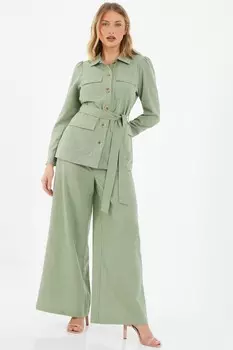 Широкие брюки цвета хаки из льна QUIZ Clothing