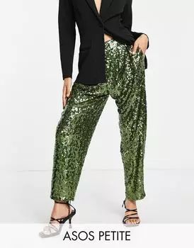 Широкие брюки цвета хаки с пайетками ASOS DESIGN Petite