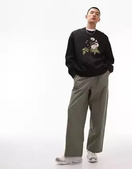 Широкие брюки цвета хаки Topman