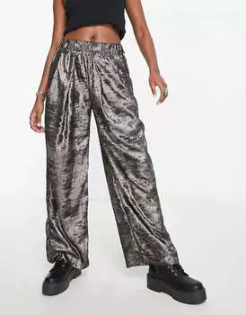 Широкие брюки цвета металлик серого цвета Free People