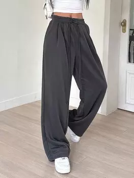 Широкие брюки DAZY, однотонные, с кулиской на талии, темно-серый