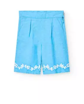 Широкие брюки для девочки с вышитой цветочной деталью Boboli, голубой