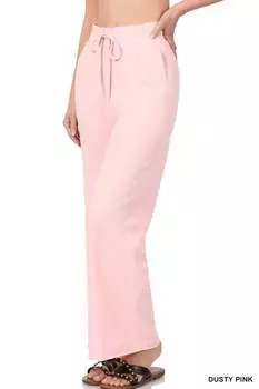 Широкие брюки для дома из французского трикотажа цвета Dusty Pink ZENANA