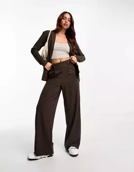 Широкие брюки для папы с пуговицами JDY Шоколадно-коричневого цвета