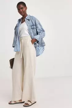 Широкие брюки другого цвета из смесового льна Jd Williams, бежевый