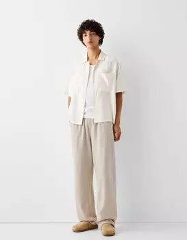 Широкие брюки-джоггеры с льном Bershka, желтый