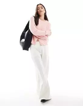 Широкие брюки-джоггеры с завязками на талии цвета экрю Bershka