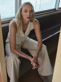 Широкие брюки elissia в полоску HUSH, белый/черный