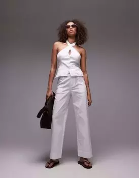 Широкие брюки Emory Park с поясом и льняным эффектом белого цвета - часть комплекта