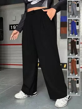 Широкие брюки EZwear Plus Диагональный карман Shein, темно-серый