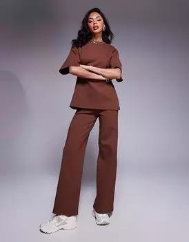 Широкие брюки интерлок ASOS DESIGN коричневого цвета, комплект
