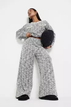 Широкие брюки из 100% хлопка в мелкую клетку River Island, черный