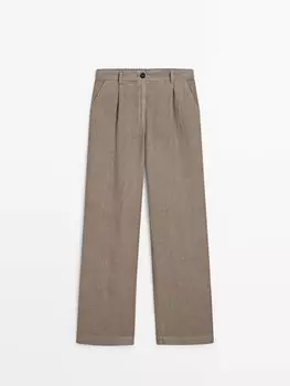Широкие брюки из 100% льна с вытачками Massimo Dutti, серый