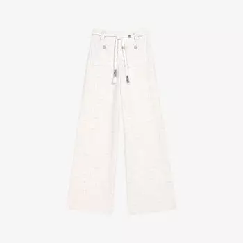 Широкие брюки из эластичного твида с эффектом металлик и высокой посадкой Maje, цвет blanc