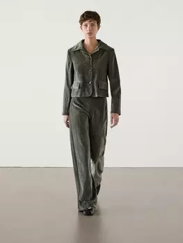 Широкие брюки из бархата со стрелками Massimo Dutti, зеленый