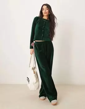 Широкие брюки из бархатного шнура цвета лесной зелени ASOS DESIGN