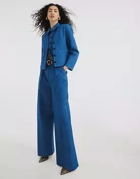 Широкие брюки из денима River Island в цвете полувыбеленный синий