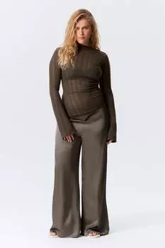 Широкие брюки из драпированного атласа Weekday, коричневый