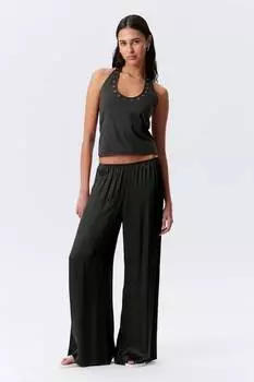 Широкие брюки из драпированного атласа Weekday, серый