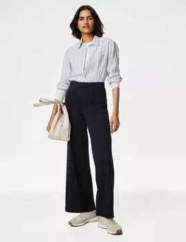 Широкие брюки из джерси с эластичной резинкой на талии Marks & Spencer, темно-синий
