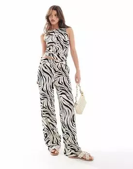 Широкие брюки из джерси Vero Moda в абстрактном монохромном зебровом цвете