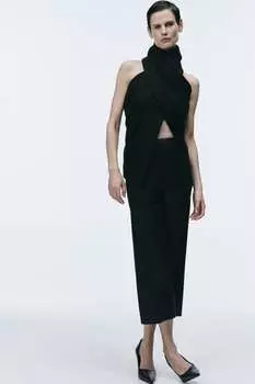 Широкие брюки из фольгового трикотажа ZARA, черный