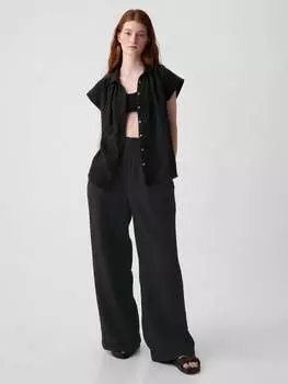 Широкие брюки из газа Gap, цвет black