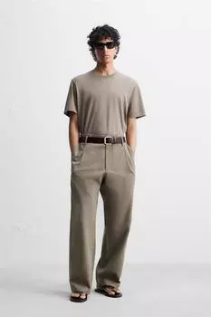 Широкие брюки из хлопка и вискозы ZARA, цвет Earth