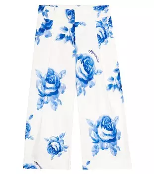 Широкие брюки из хлопка с цветочным принтом Monnalisa, разноцветный