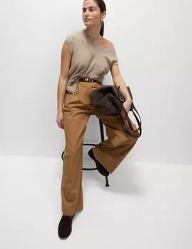 Широкие брюки из хлопка с высоким содержанием хлопка Marks & Spencer, цвет Golden brown