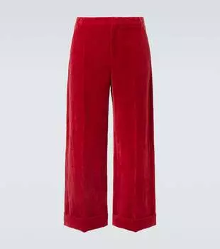 Широкие брюки из хлопкового и льняного вельвета Valentino, Crab Red